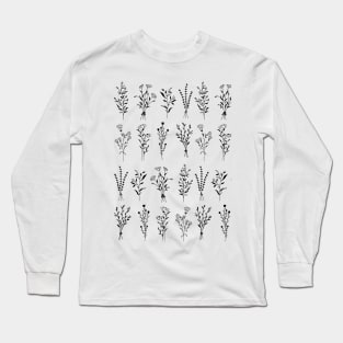 Wildflowers One Line Art Flowers Pattern 2 Long Sleeve T-Shirt